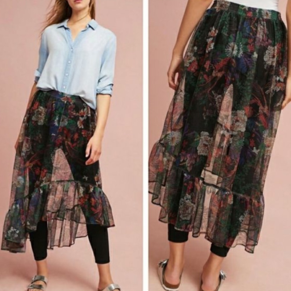 ANTHROPOLOGIE Maeve | Floral Sheer Meena Skirted Legging Pant Small